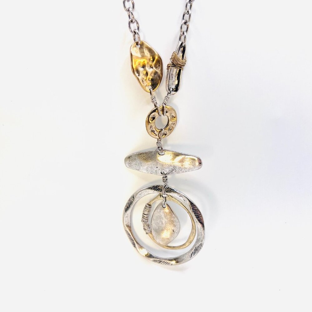 Joan Vass New York Necklace-NWT-Silver/Gold Rustic Mix-Casual-Versatile-V Neck - Picture 3 of 14